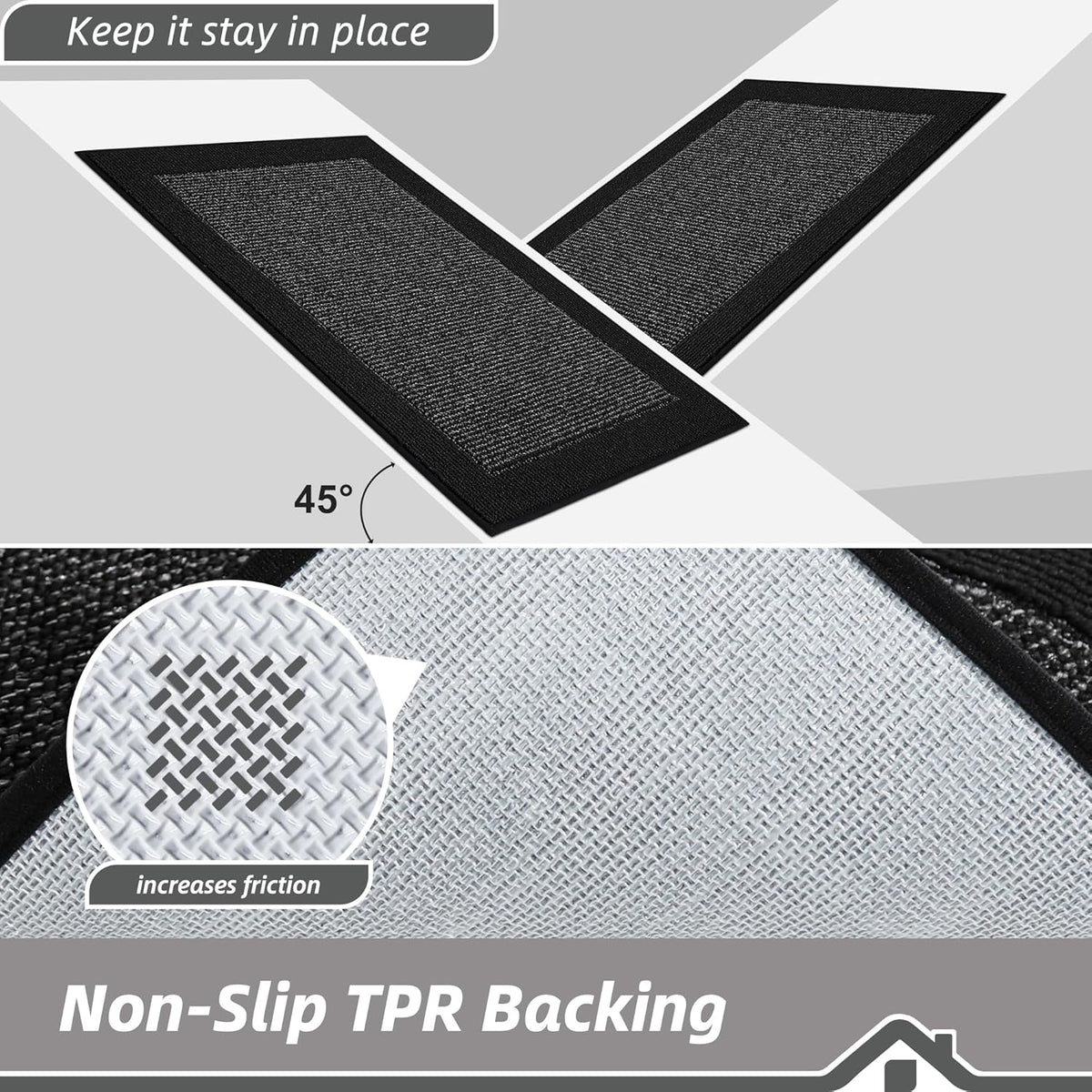BEQHAUSE Kitchen Rugs and Mats Set of 2 Non-Slip Kitchen Mats for Floor, Absorbent and Stain Resistant Kitchen Runner, Machine Washable Rugs for Kitchen, Laundry & Sink, 20"x32"+20"x48", Black