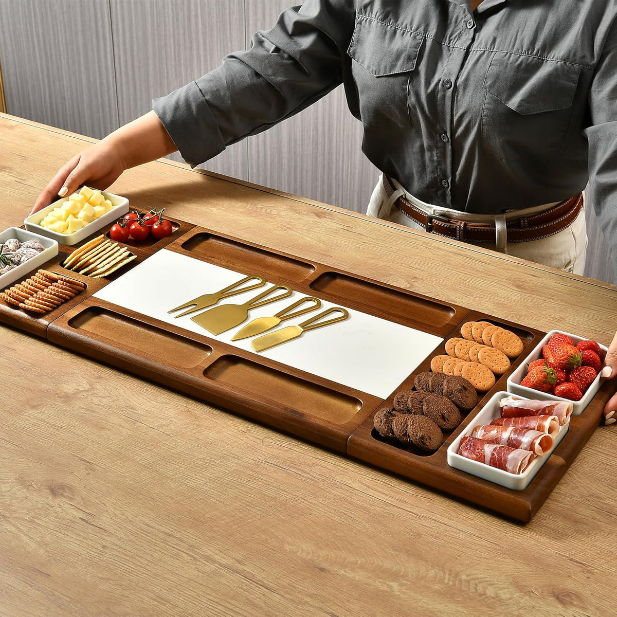 Shanik Premium Marble Charcuterie Board - Magnetic Cheese and Meat Board, Double-Sided Serving Tray and Cutting Board - Gift for Any Occasion Quality Assured (with Engraving)