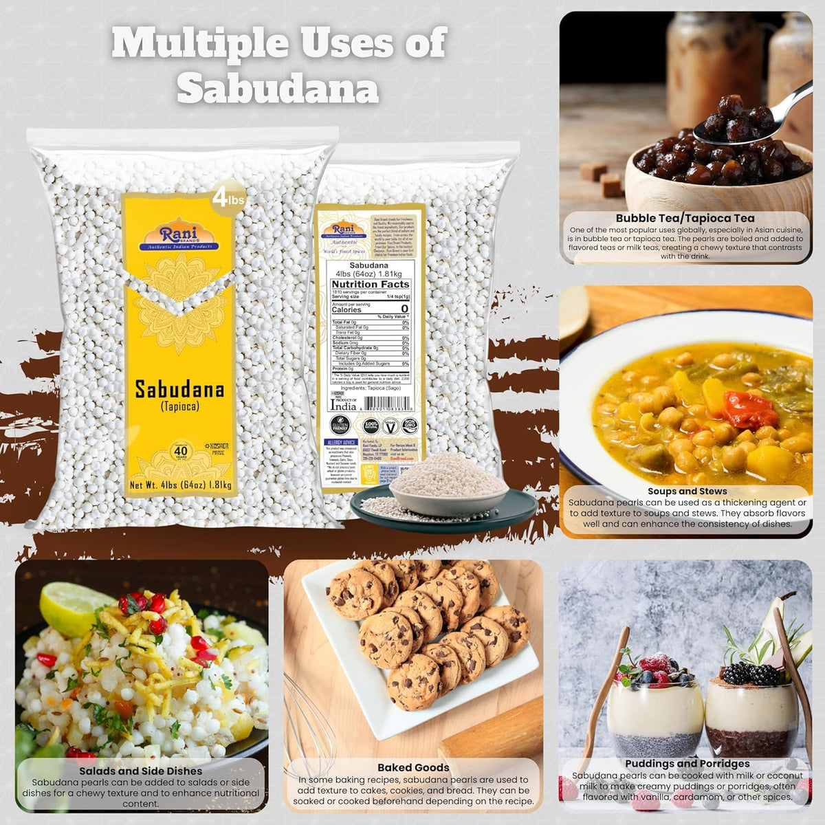 Rani Sabudana (Tapioca/Sago) Pearls 64oz (4lbs) 1.81kg Bulk ~ All Natural | Vegan | No Colors | NON-GMO | Indian Origin
