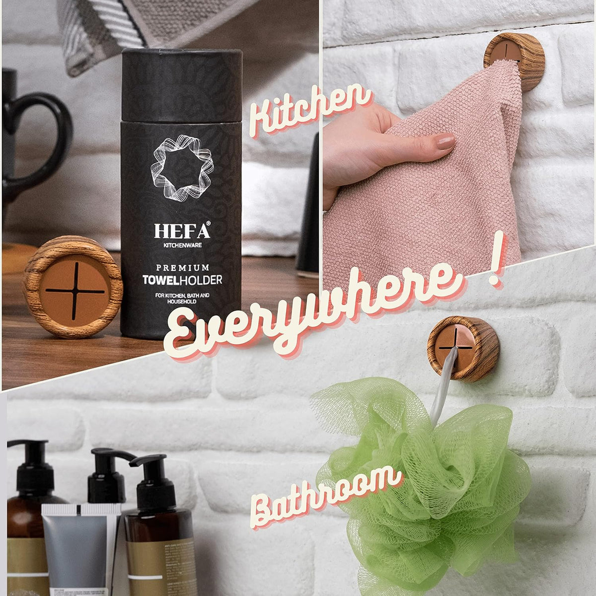 HEFA Towel Holder, Towel Hooks, Dish Towel Holder, Kitchen Organization, Bathroom Accesories, Kitchen Towel Hook, Kitchen Towel Holder, Gift, Kitchen Gadgets (Pine, 4 Pack)