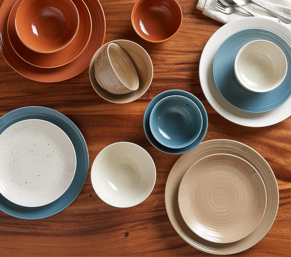 Sango Siterra Painter's Palette 16-Piece Stoneware Dinnerware Set – Service for 4, Multicolor with Unique Flecked Design, Perfect for Everyday Dining & Entertainment, Microwave & Dishwasher Safe