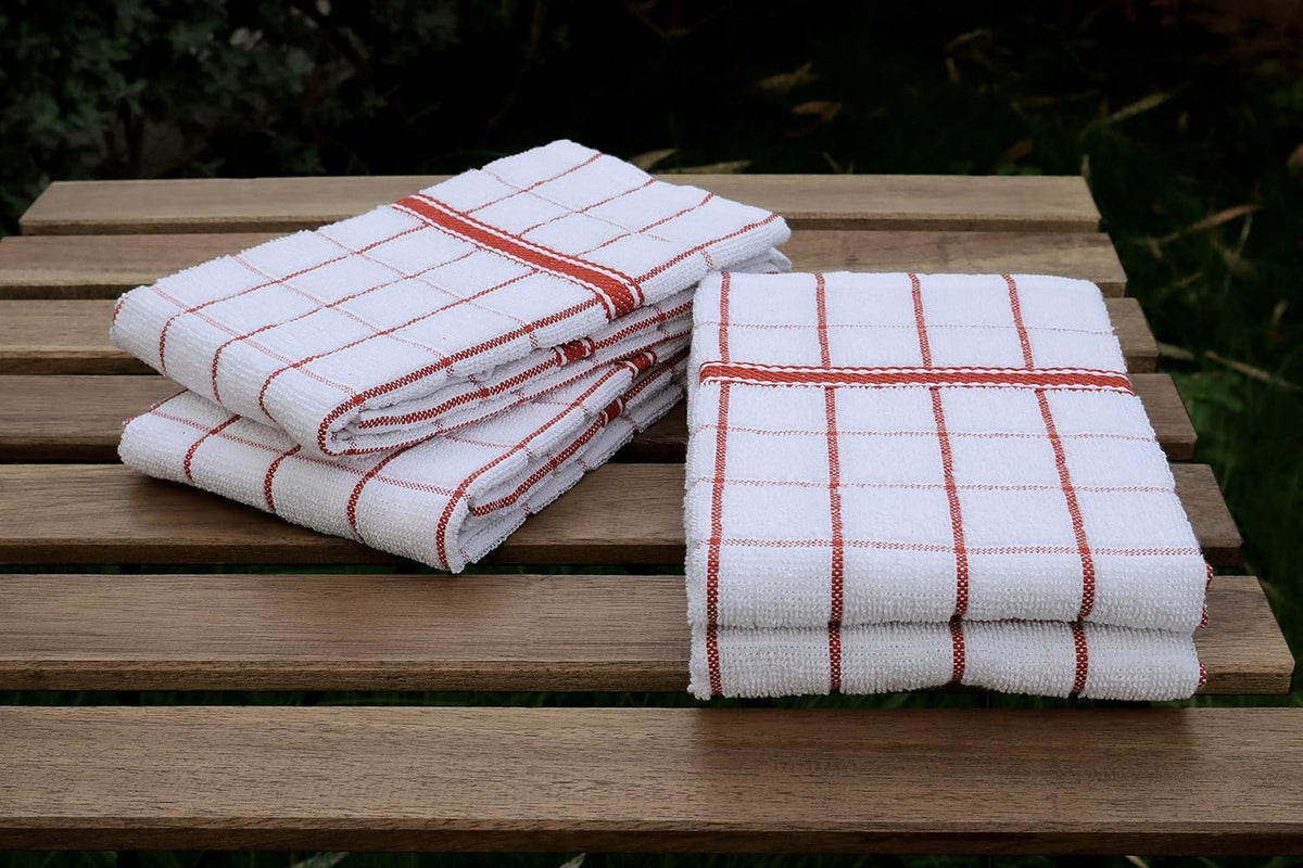 AMOUR INFINI Terry Cotton Kitchen Towels 4-Pack - Large 18 x 28 Inch, Absorbent & Soft Dish Towel with Hanging Loop, Washable Ideal for Cleaning, Drying (Rust)