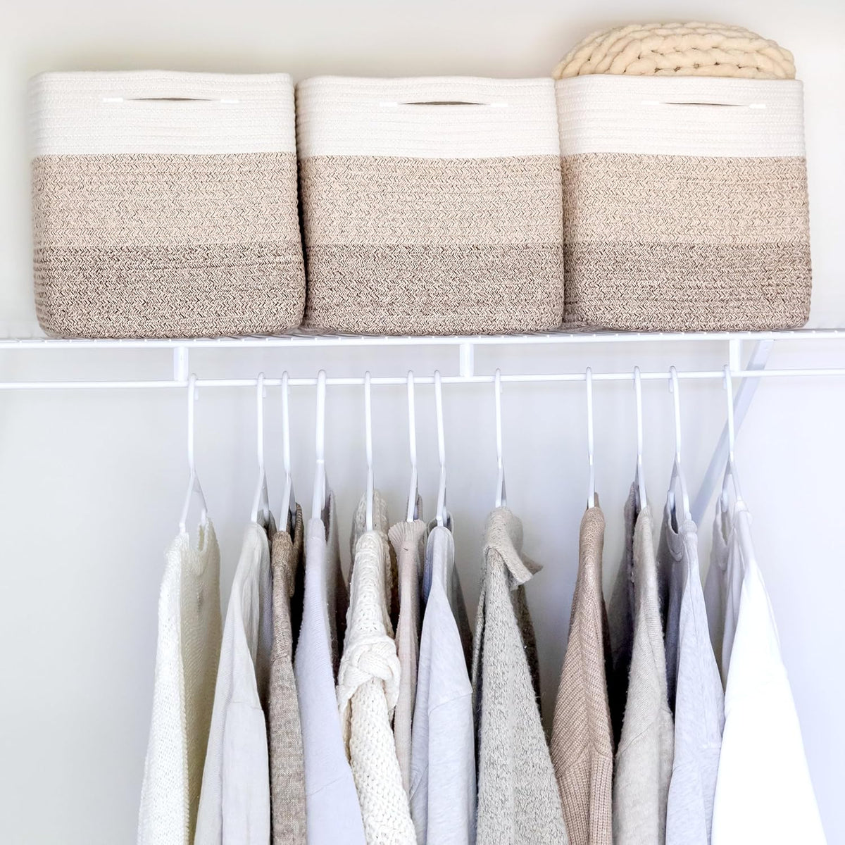 NaturalCozy Storage Cubes 11 Inch Cotton Rope Woven Baskets for Organizing, 3-Pack | Cube Storage Bin | Square Storage Baskets for Shelves Organizer, Classroom, Kids Toy Bins, Closet, Baby Nursery