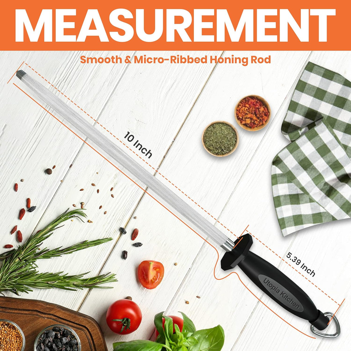 Utopia Kitchen 10 Inch Honing Steel Knife Sharpening Steel Sharpening Rod, Black