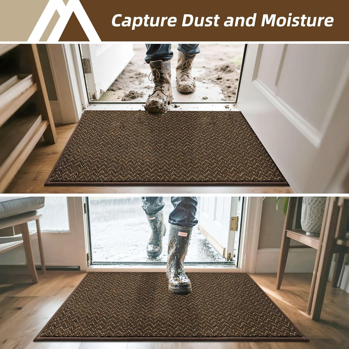 COSY HOMEER-Door-Mat 32"x48" Non Slip Absorbent Entryway Rugs Dirt Trapper Doormats Washable Entrance Mats Low Pile Welcome Floor Mat for Front Back Door and Entry Mats,Brown