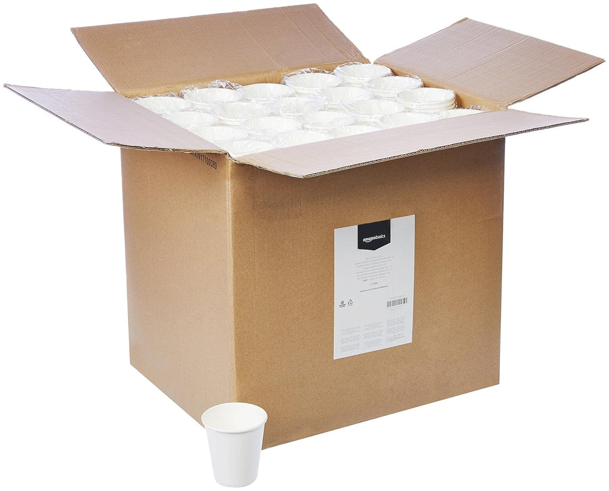 Amazon Basics Disposable Coffee Cups, 10 ounces, Paper, 1000 Count (Pack of 1), White