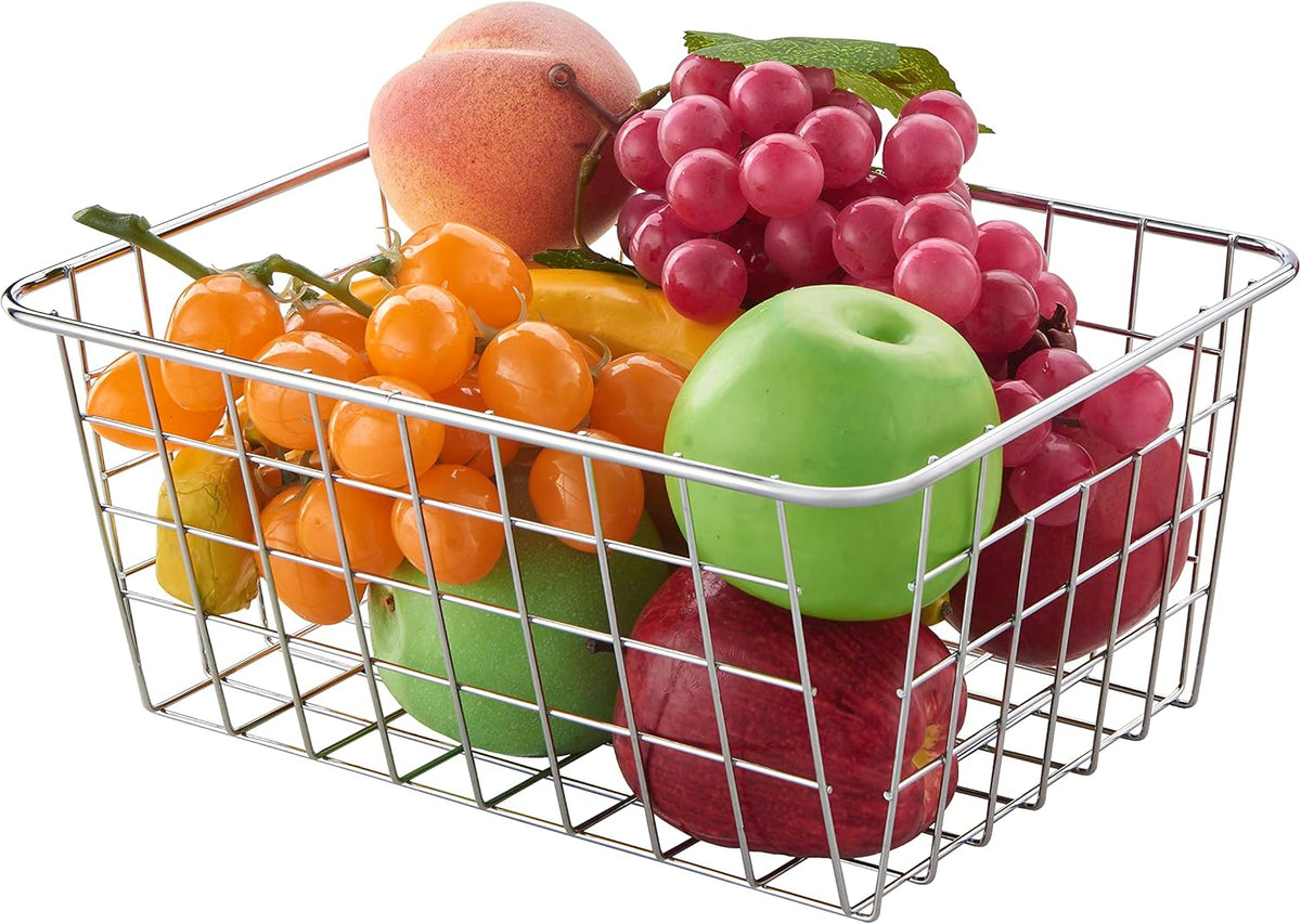 Wire Kitchen Storage Basket 4 Packs,Perfect Pantry Organization Accessories Baskets,Laundry Basket,Countertop Organization,Suitable for Kitchen,Bathroom,Bedroom,Tabletop,Stackable,Chrome