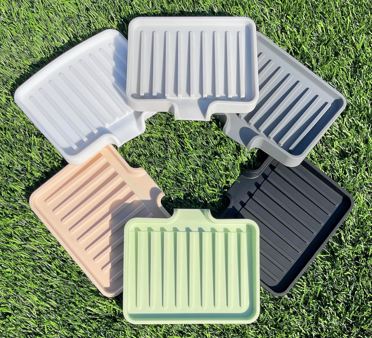 Happitasa Silicone Soap Dish Tray and Sponge Holder with Drain Chute, Pack of 2 | Bathroom and Kitchen Sink Organizer Caddy (Dark Chocolate, 5.2"x4", 7.2 Ounces)