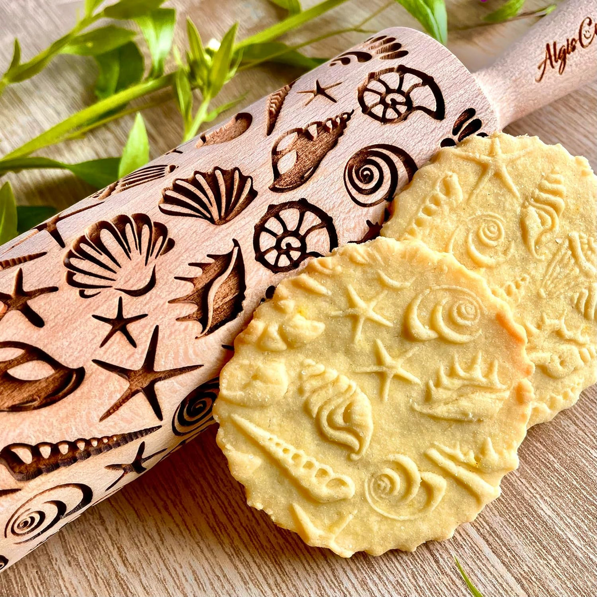 Embossing Rolling Pin SHELLS. Dough and Clay Roller for Embossed Cookies and Pottery. Cookie and Ceramic Stamp. Backing Gifts for Women by Algis Crafts