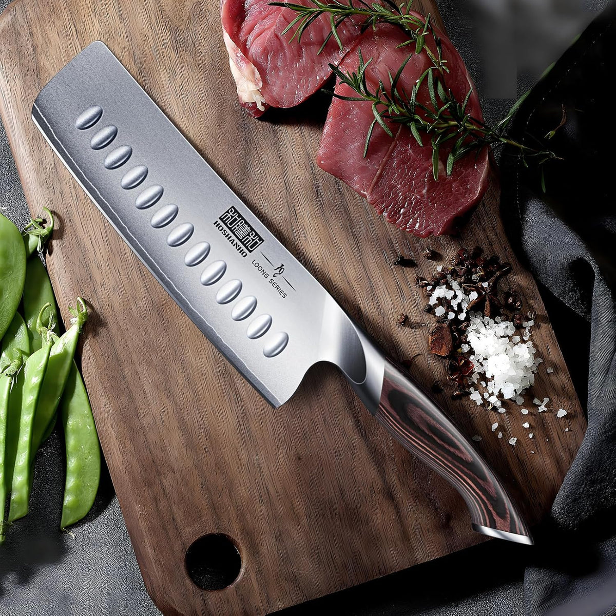 7 Inch Nakiri Knife, Japanese High Carbon Stainless Steel Chef Knife, Multipurpose Meat Vegetable Sharp Kitchen Knife with Ergonomic Pakkawood Handle