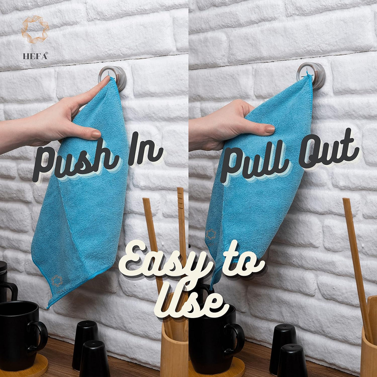 HEFA Towel Hooks - 8 Pack Eco Kitchen Organization - Hand & Dish Towel Holder