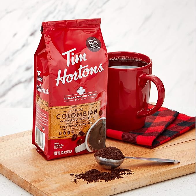 Tim Hortons Colombian, Medium-Dark Roast Ground Coffee, Perfectly Balanced, Always Smooth, Made with 100% Arabica Beans, 12 Ounce (Pack of 6)