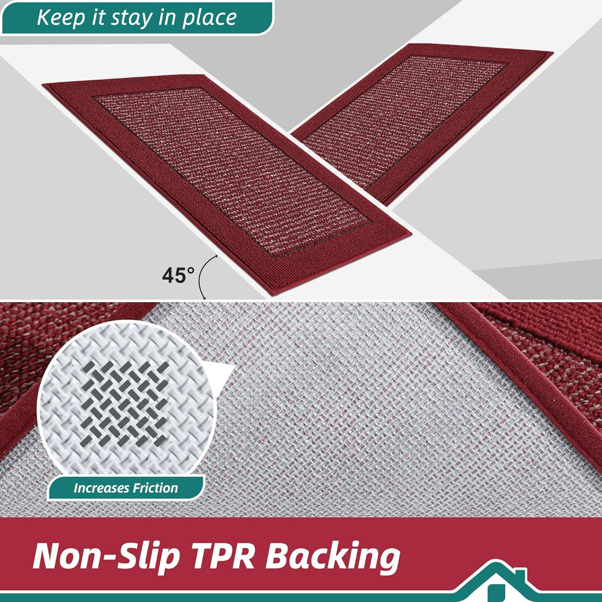 BEQHAUSE Indoor Door Mat 20" x 32", Dirt Trapper Door Mats Non-Slip Entryway Rugs Washable, Resist Dirt Absorbent Welcome Mat, Low Profile Floor Mats for Front Back Door and Entryway, Red