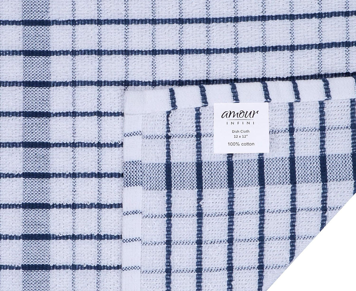 AMOUR INFINI Kitchen Dish Cloths Set of 8 - Ultra Soft, Highly Absorbent, Quick-Drying Terry Cotton Dishcloths 12"x12" Inch Wash & Cleaning Cloths for Kitchen & Dishwashing (Blue)