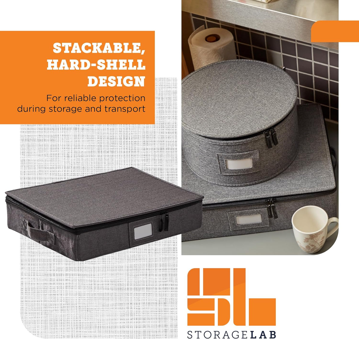 storageLAB China Storage Containers, Containers for Organizing, Hard Shell Case, Felt Plate Dividers, Moving Supplies, Storage Box, Wine, Dishes, Glasses Storage, Charger Plates Storage Containers