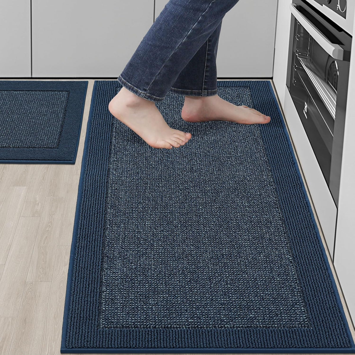 BEQHAUSE Kitchen Rugs and Mats Set of 2 Non-Slip Kitchen Mats for Floor, Absorbent and Stain Resistant Kitchen Runner, Machine Washable Rugs for Kitchen, Laundry & Sink, 20"x32"+20"x48", Blue