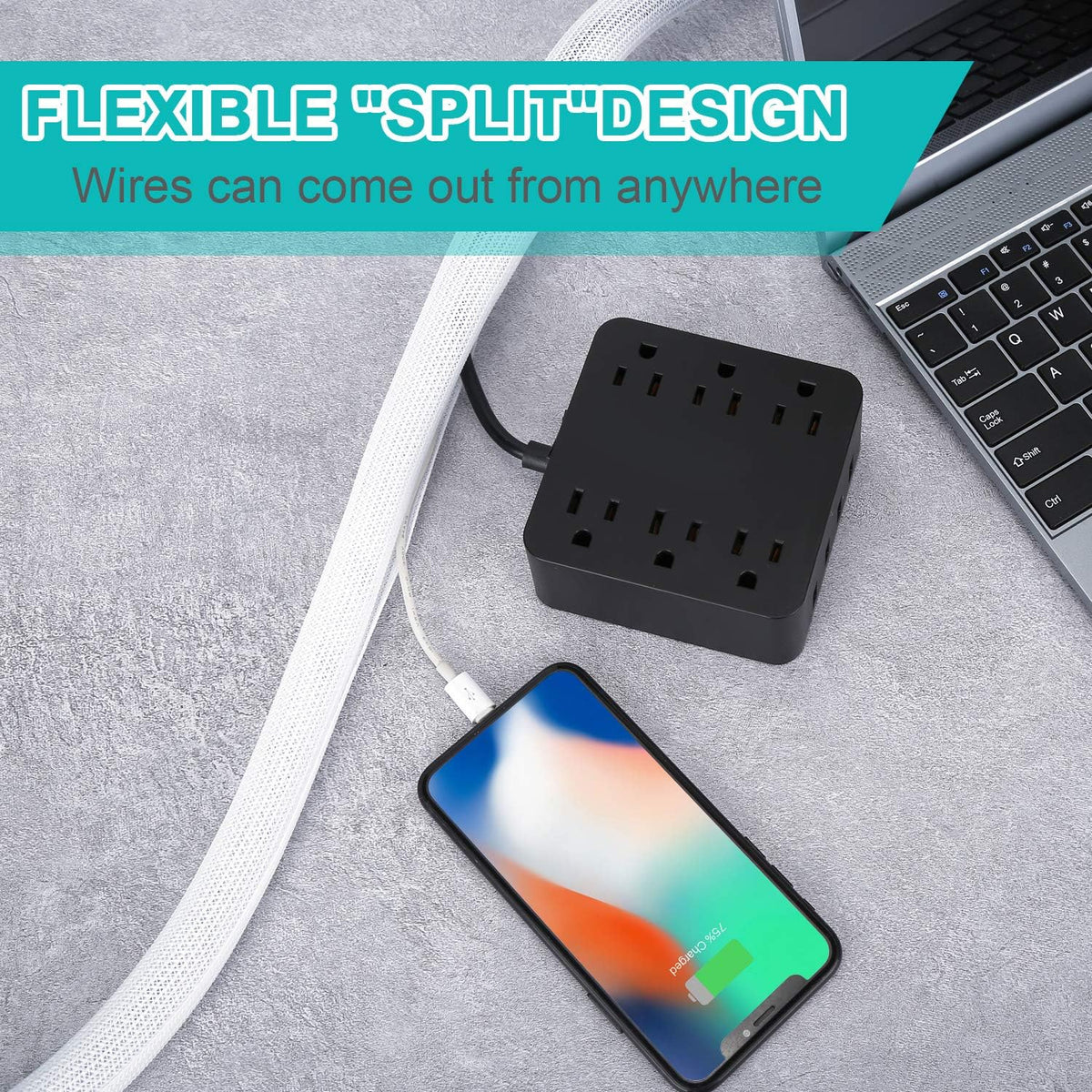 20ft - 1/2 inch White Cable Sleeve, Cable Organizer for Desk PC TV Computer, Wire Protector Cable Wrap Cover, Cord Management for Home Office