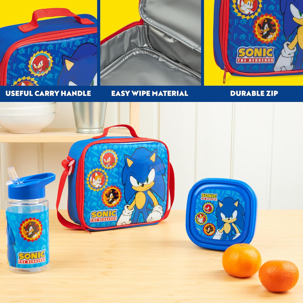 Get Trend SONIC THE HEDGEHOG Kids Lunch Bag Set 3 Pc with Leak Proof Water Bottle and Small Lunch Box Insulated for School Daycare Travel (Sonic)