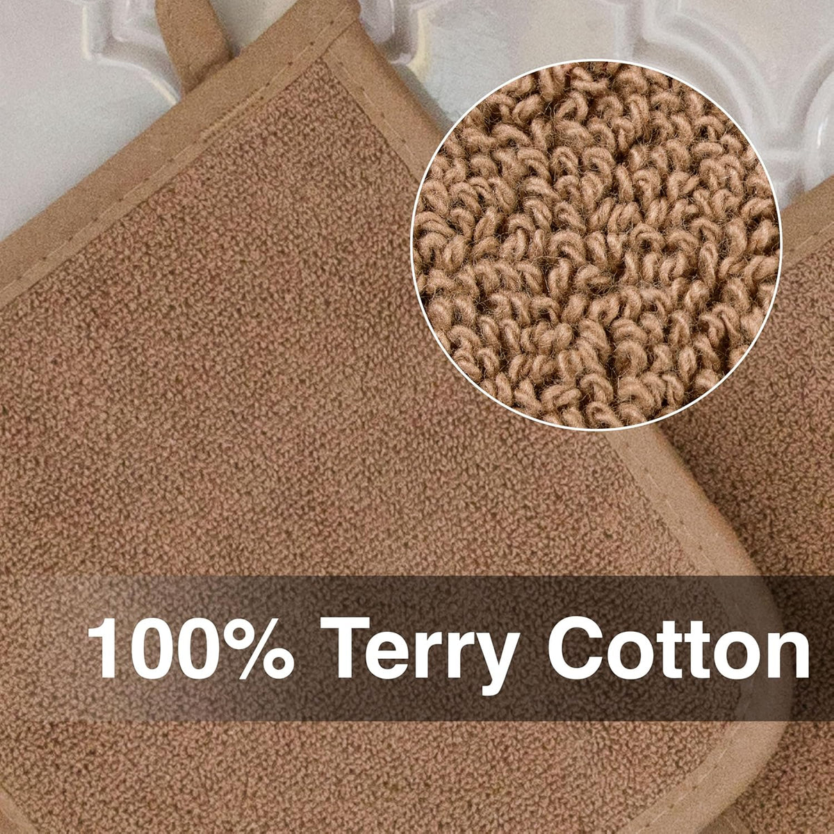 RITZ Terry Potholder & Hot Pad: Unparalleled Heat Resistant, Durable 100% Cotton – Ergonomically Designed for Optimal Grip – Easy-Care Machine Washable – 4-Pack, Mocha Brown