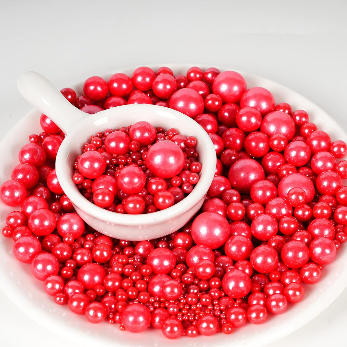 Kasvan Red Pearl Sugar Sprinkles - Edible Candy Pearls 130g/4.58 Oz, Mix Size, Baking Cake Decorations, Ice Cream Toppings and Cookie Decorating, Wedding Party Chirstmas Supplies