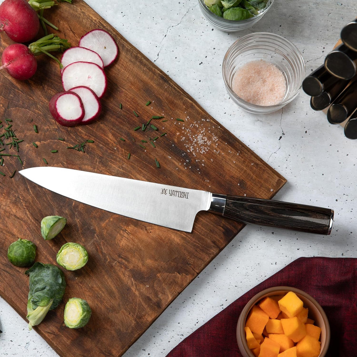 Yatoshi Chef Knife - Ultra Sharp High Carbon Stainless Steel, Hidden Tang with Pakkawood Handles
