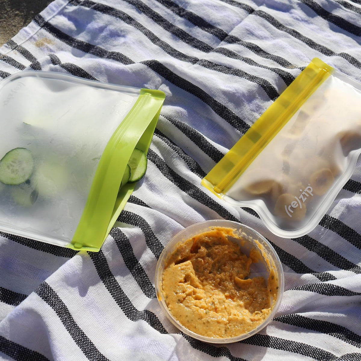 (re) zip 5-Piece Flat Lunch Reusable Food Storage Bags, BPA-Free, Leakproof, Freezer Safe, Dishwasher Safe, Travel Friendly, (3) Sandwich (3.5-Cup/28-Ounce), (2) Snack 1-Cup/8-Ounce Bags, (Clear)