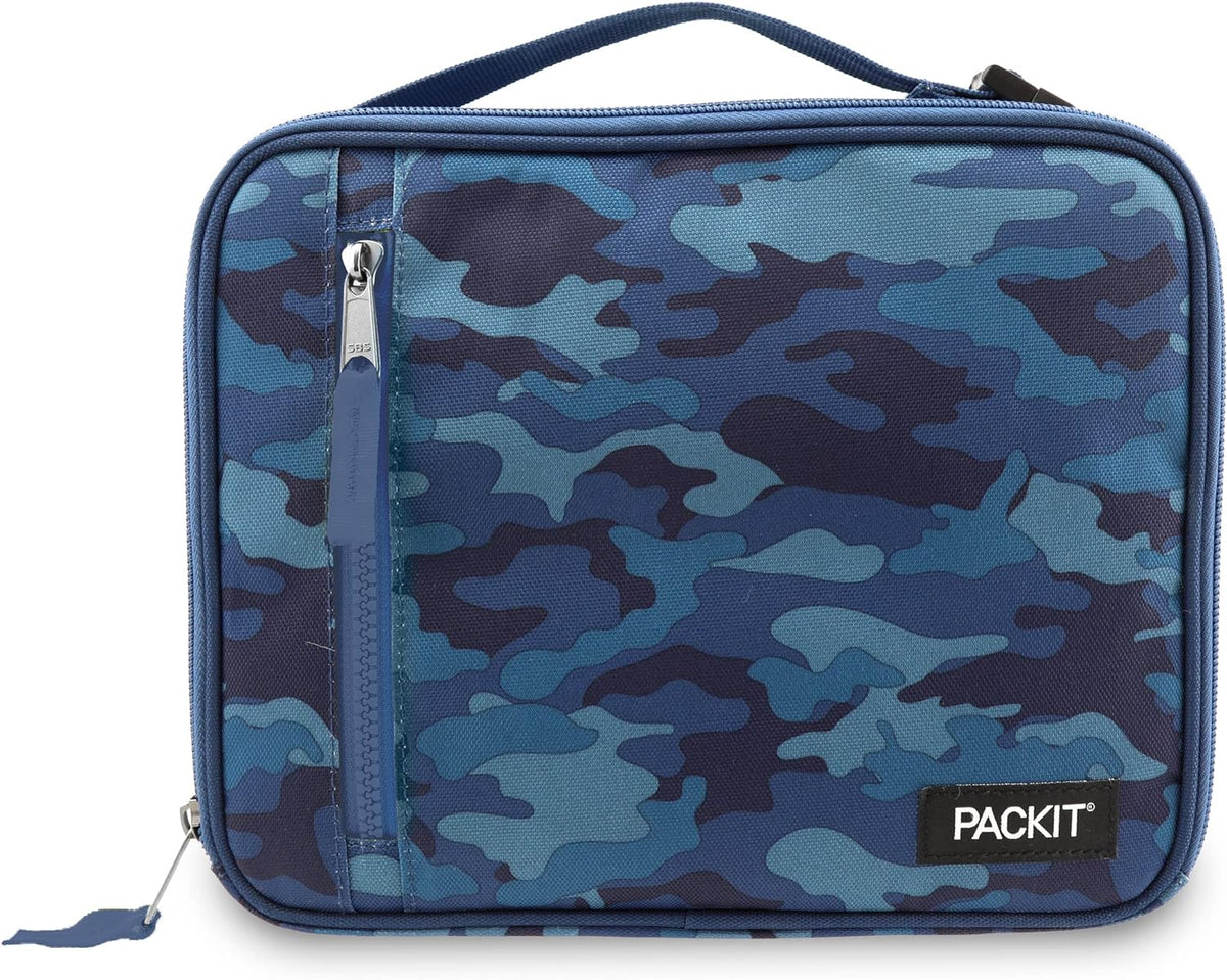 PackIt Freezable Classic Lunch Box, Blue Camo, Built with ECOFREEZE Technology, Collapsible, Reusable, Zip Closure With Zip Front Pocket and Buckle Handle, Designed for Lunches