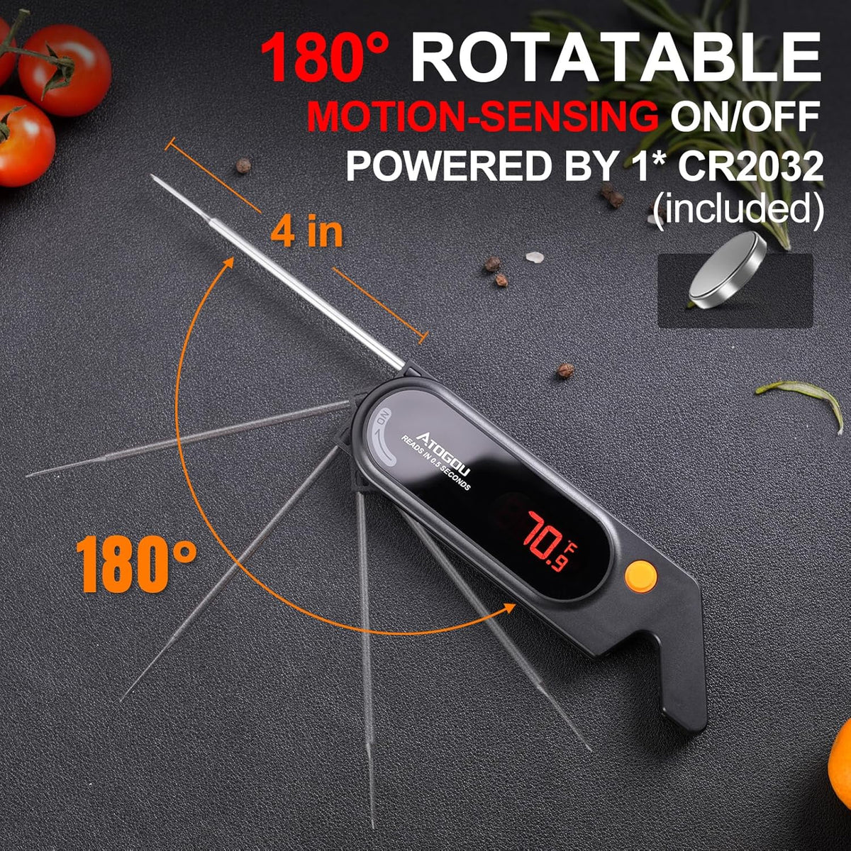 Meat Thermocouple Thermometer Digital, Ultra Fast Instant Read <1 Sec, ±0.5℉ Accuraty, IP67 Waterproof, LED Display, Auto Off, Digital Kitchen Thermometer for Meat/Candy/Grill/BBQ etc. TH-21(Black)