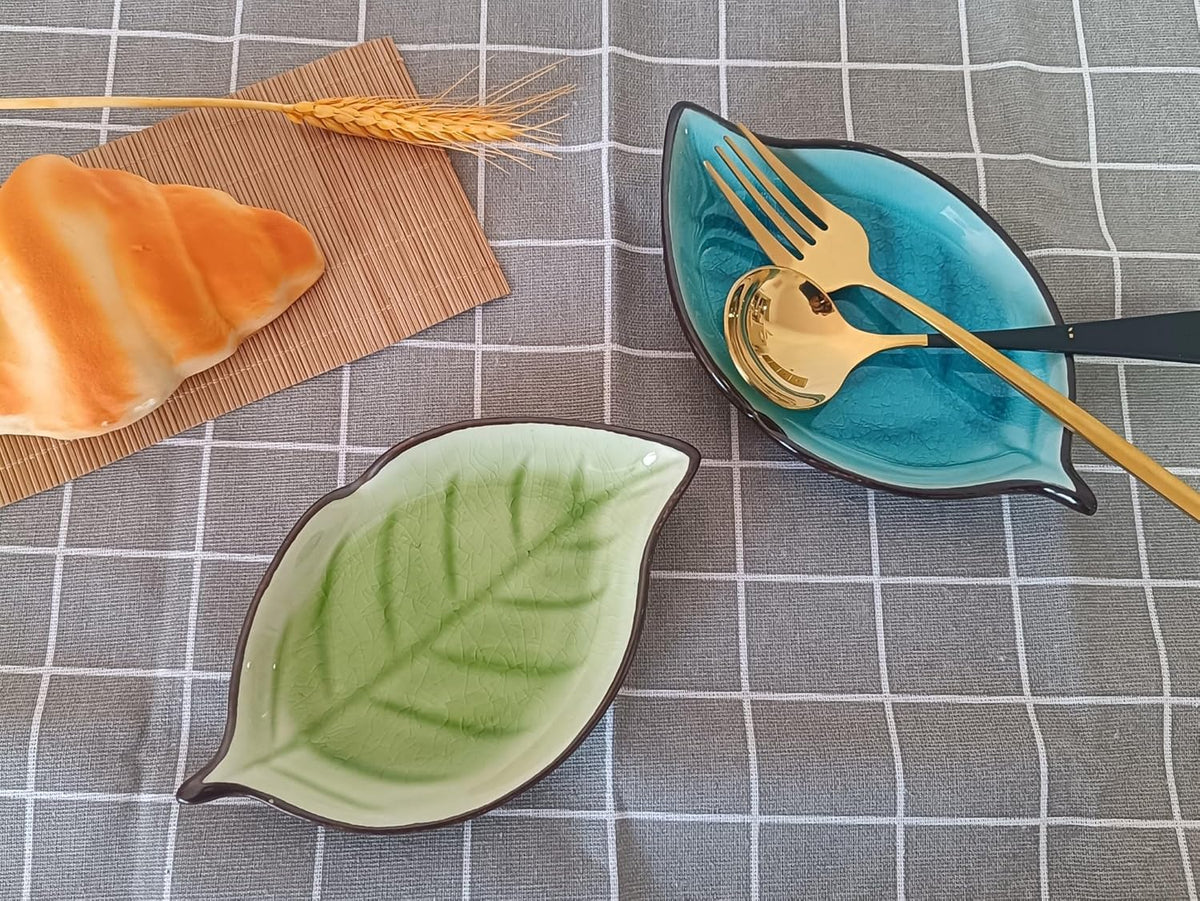 Ceramic Spoon Rest for Stove Top, Ice Cracks Leaf Cute Spoon Rest for Kitchen Counter Cooking Spoon Holder Utensil Tong Spatula Rest Ladle Holder, 1 PC (A, Grass Green)