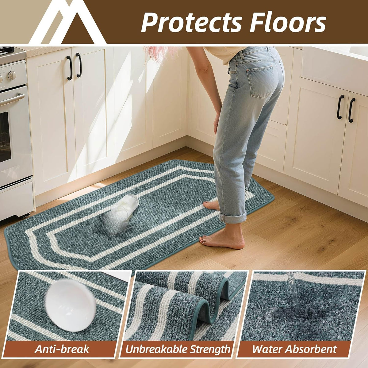 COSY HOMEER Kitchen Rugs and Mats Sets of 2PCS Non Slip Kitchen Mats for Floor Washable Kitchen Runner Stain Resistant Standing Mat for Kitchen,Sink,24"x48"+24"x59",Lake Blue