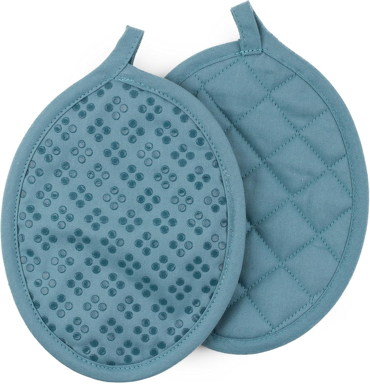 Sticky Toffee Oven Mitt and Pot Holder Set of 3 – Blue Non-Slip Kitchen Hot Pads and Mitts with Silicone Grip, 100% Cotton Shell, Oeko-Tex Cotton