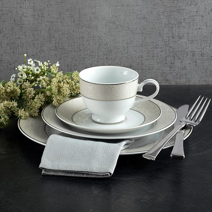 Mikasa Parchment 40-Piece Dinnerware Set, Service for 8, Durable Porcelain Plates, Bowls, and Mugs with Contemporary Design, Dishwasher Safe