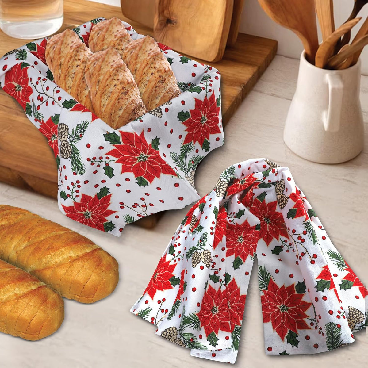 Urban Villa Christmas Kitchen Towels Pine Cone Print Multi Color, Premium Quality,100% Cotton Dish Towels Mitered Corners (Size: 20X30 Inch), Highly Absorbent Bar Towels & Tea Towels - (Set of 6)