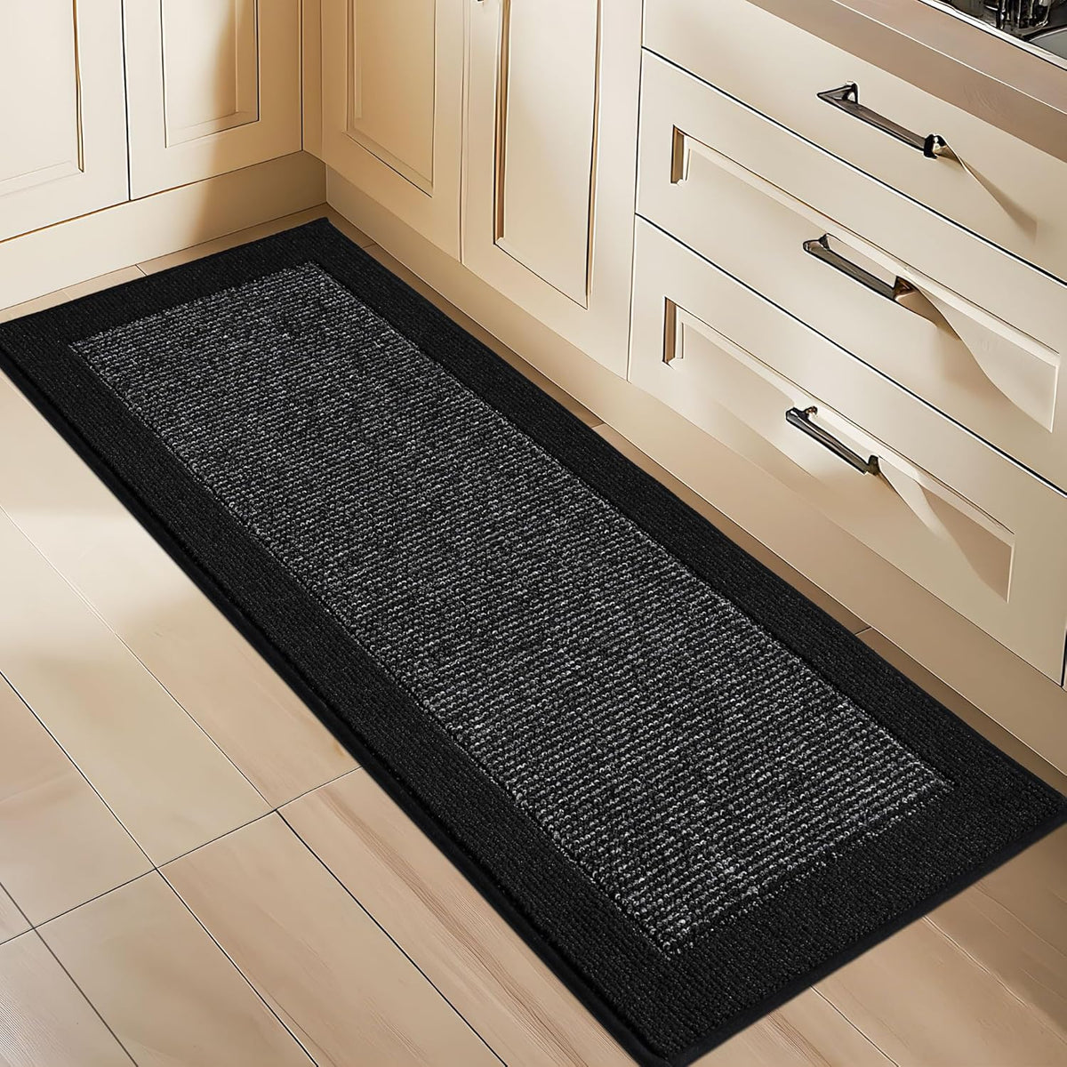 BEQHAUSE Kitchen Runner Rugs 24"x60", Kitchen Rugs Non-Slip Kitchen Mats for Floor, Absorbent and Stain Resistant Kitchen Mats, Machine Washable Rug for Kitchen, Hallway, Laundry & Sink, Black