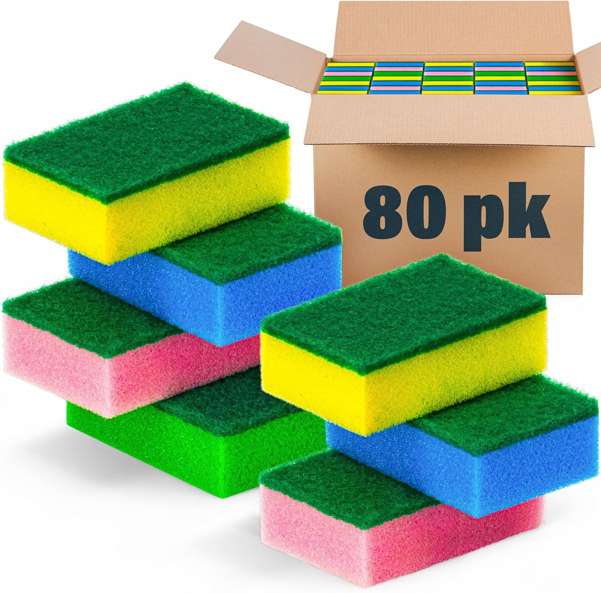 DecorRack 80 Cleaning Sponges, Heavy Duty Dish Sponges, Household Cleaning, Bathroom, Car Wash - Multicolor (Pack of 80)