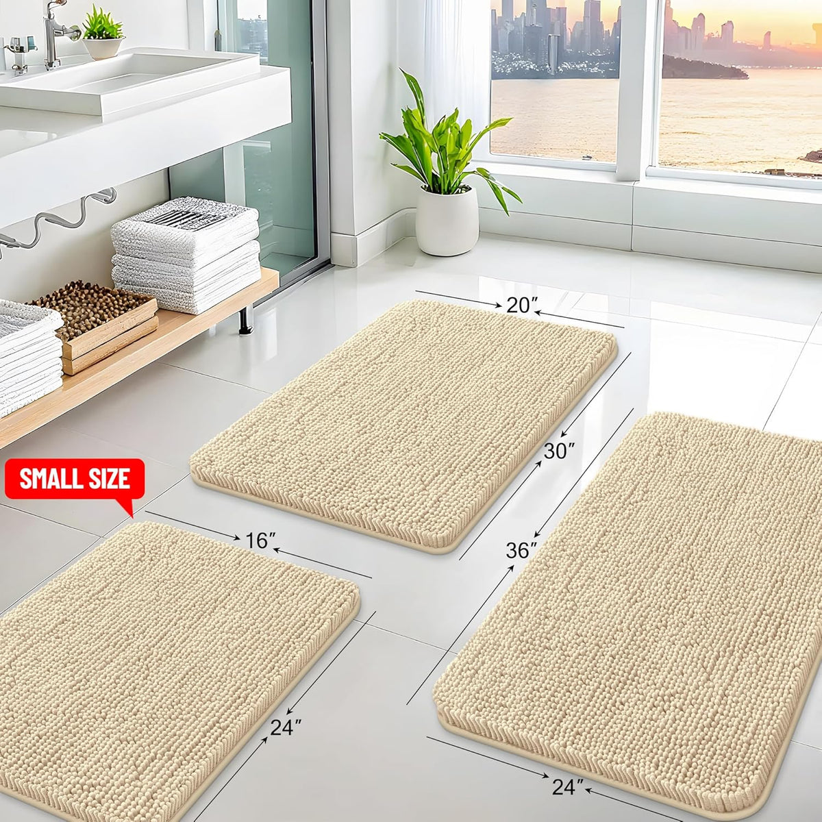 Arotive Bathroom Rugs 30x20, Extra Soft Absorbent Shaggy Chenille Bath Rugs, Machine Washable Rubber Backing Non-Slip Bath Mats for Bathroom Floor Tub and Shower, Home Decor Accessories, Beige