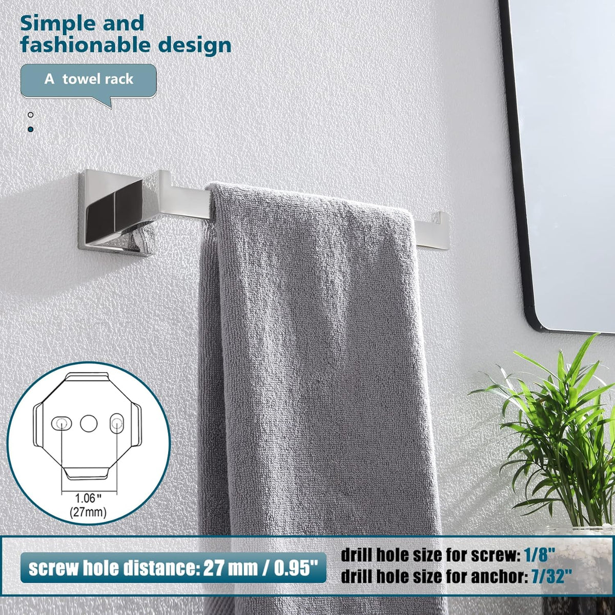 KOKOSIRI Towel Bar Shiny Chrome Hand Towel Ring Holder for Bathroom Kitchen Hardware Wall Mounted, Polished Stainless Steel, B3003CH