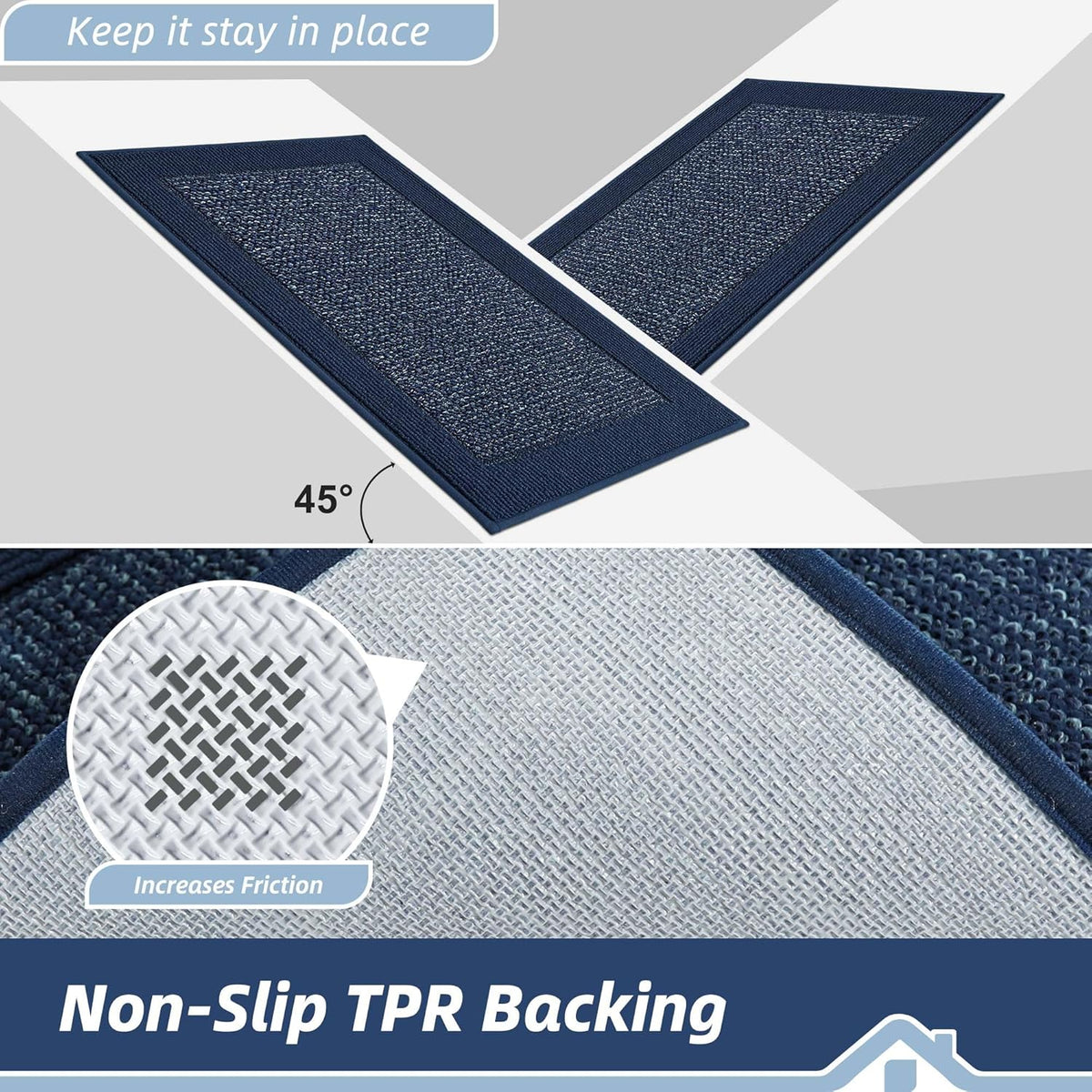 BEQHAUSE Indoor Door Mat 32" x 48", Dirt Trapper Door Mats Non-Slip Entryway Rugs Washable, Resist Dirt Absorbent Welcome Mat, Low Profile Floor Mats for Front Back Door and Entryway, Blue