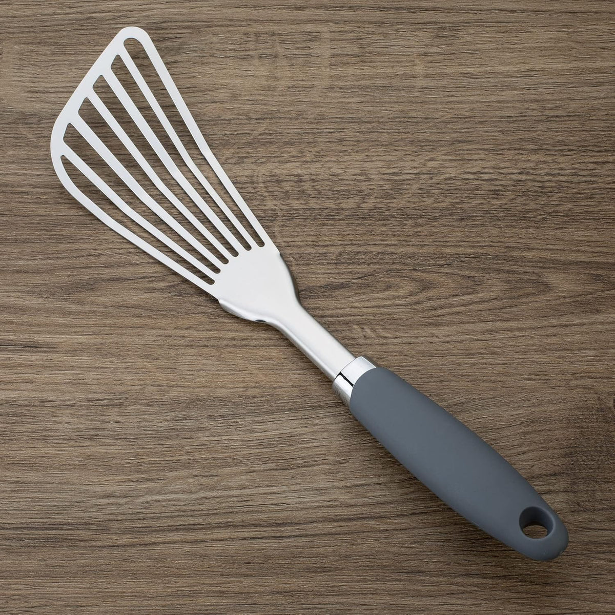 304 Stainless Steel Fish Spatula, Non-Slip Ergonomic Handle Slotted Spatula, Grey