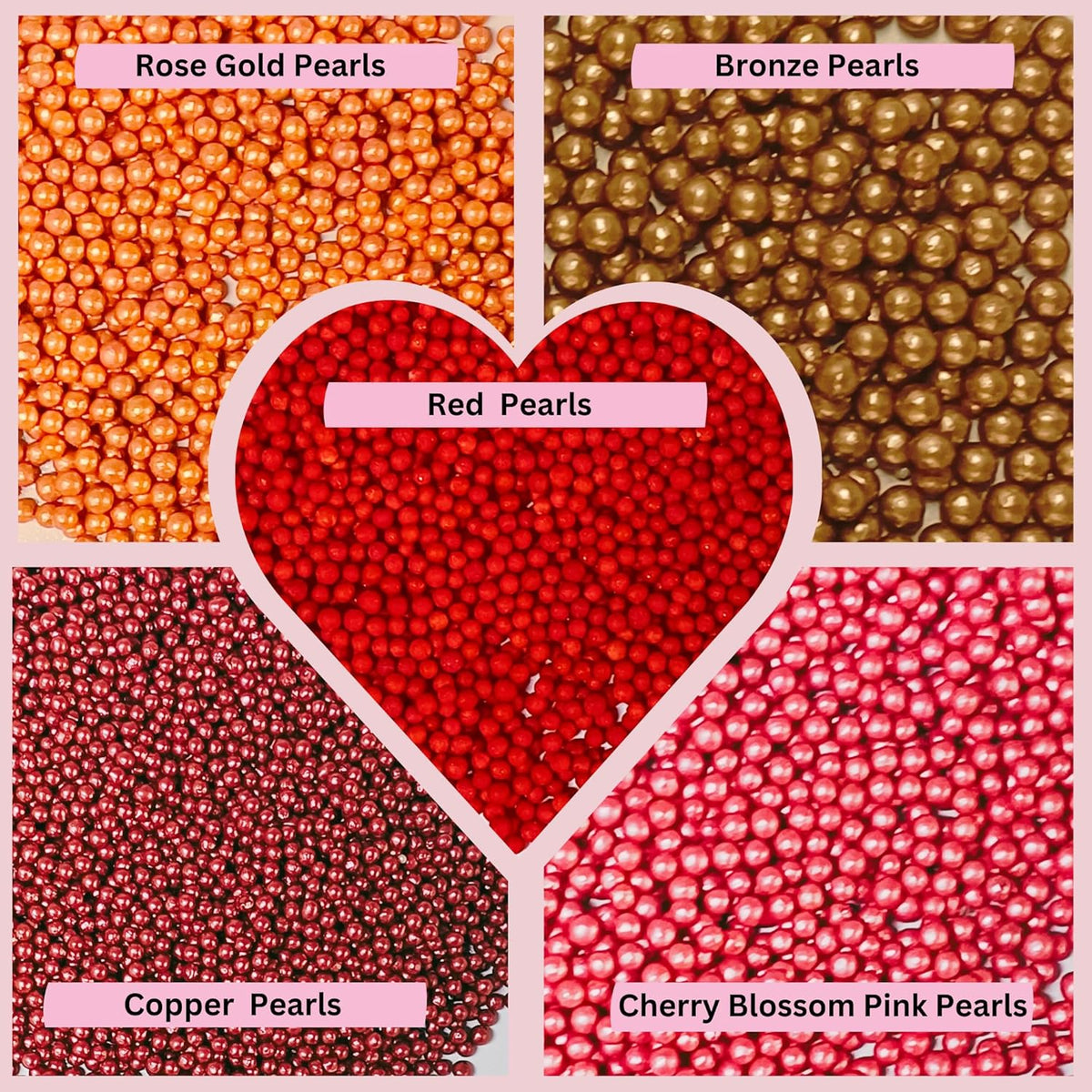 Confect Pearl Sprinkles | Edible Disco Ball Sprinkles for Cakes & Cupcakes Decoration | Pack of 5 Mix Bright Orange, Copper, Pink, Red & Bronze Dragees - Carnival |Vegan, Gluten-Free, Nut-Free, Soy-Free, Dairy-Free, Palm Oil-Free- 5 Oz