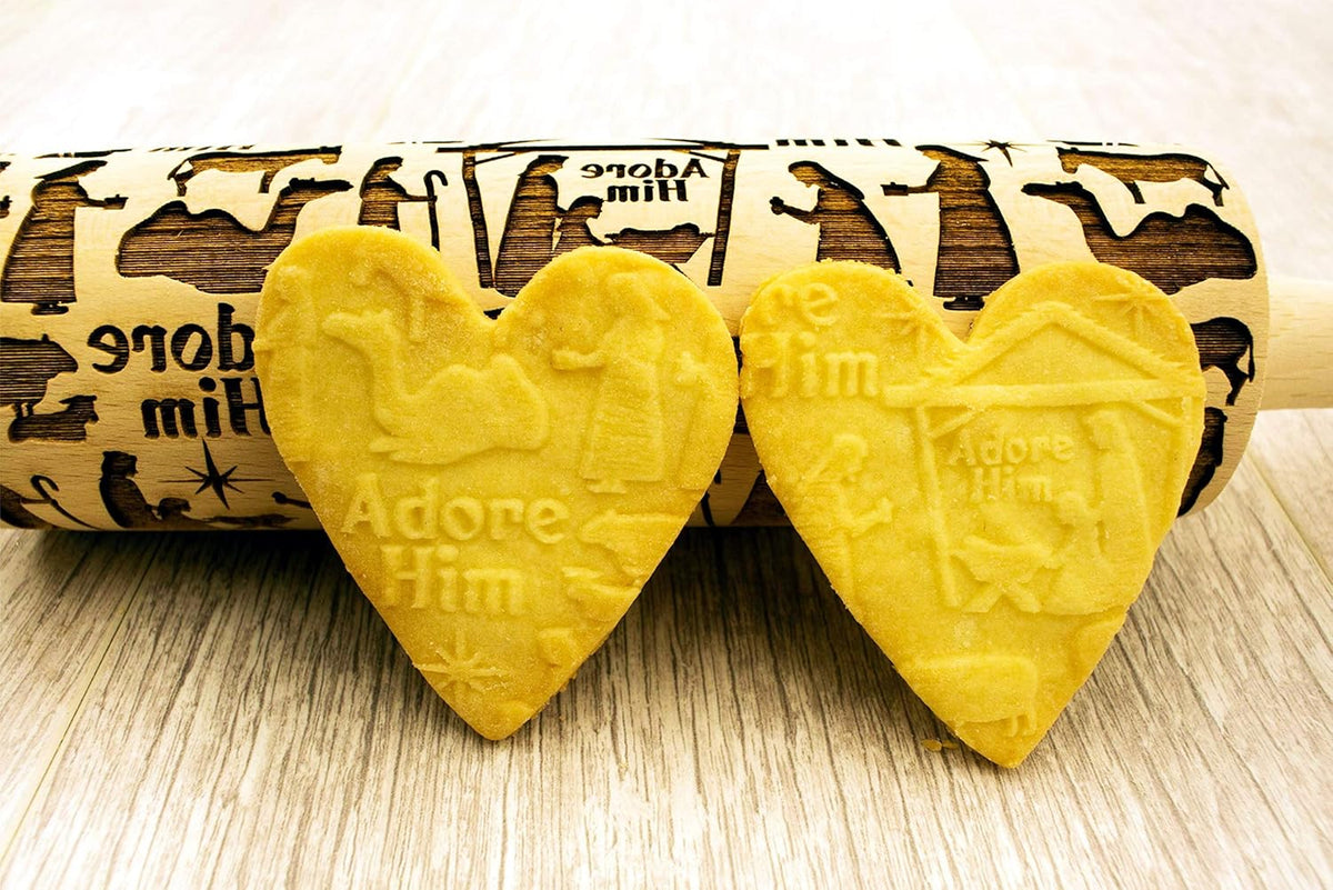 NATIVITY EMBOSSING ROLLING PIN for GINGERBREAD COOKIES for CHRISTMAS