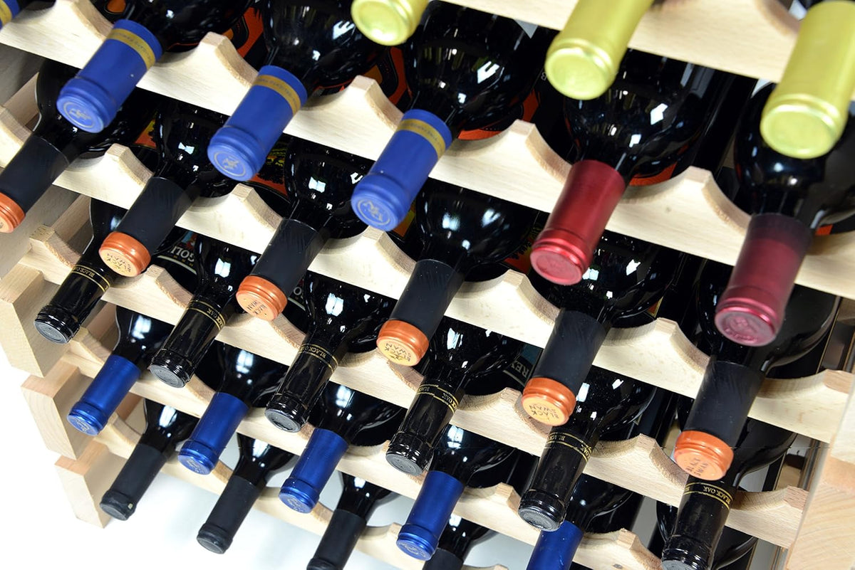 sfDisplay.com,LLC. Modular Wine Rack Beechwood 40-120 Bottle Capacity 10 Bottles Across up to 12 Rows Newest Improved Model (80 Bottles - 8 Rows)