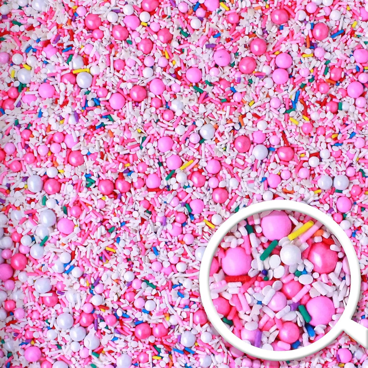 Sprinkle Pop A Frosted Affair Sprinkles Mix| Pink White Sprinkles with Rainbow Pops| Decorating Sprinkles Made in USA for Girl Baby shower Gender Reveal Birthday Cake Cupcakes Donuts Cookies, 2oz