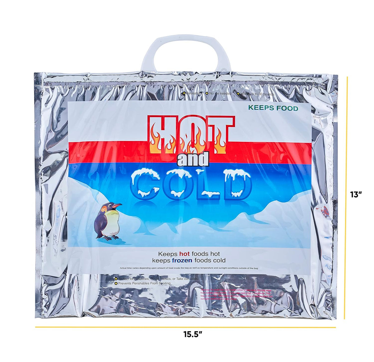Superio Hot and Cold Insulated Bags for Food Delivery, Grocery Shopping Bags, Food Storage for Hot and Frozen Food for Travel, Disposable Cooler Bag, Reinforced Thermal Lunch Bag (3, 15.5"x13")
