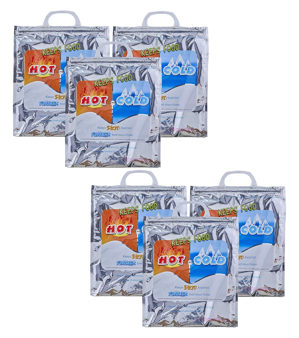 Superio Hot and Cold Insulated Bags for Food Delivery, Grocery Shopping Bags, Food Storage for Hot and Frozen Food for Travel, Disposable Cooler Bag, Reinforced Thermal Lunch Bag (6, 12"x13.5")