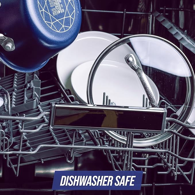 Blue Diamond 8.5” Universal Tempered Glass Lid, Frying Pan Skillet, Sauté, Saucepan, Stockpot, Oven Safe to 350°F, Dishwasher Safe, Stainless Steel Handle, Clear