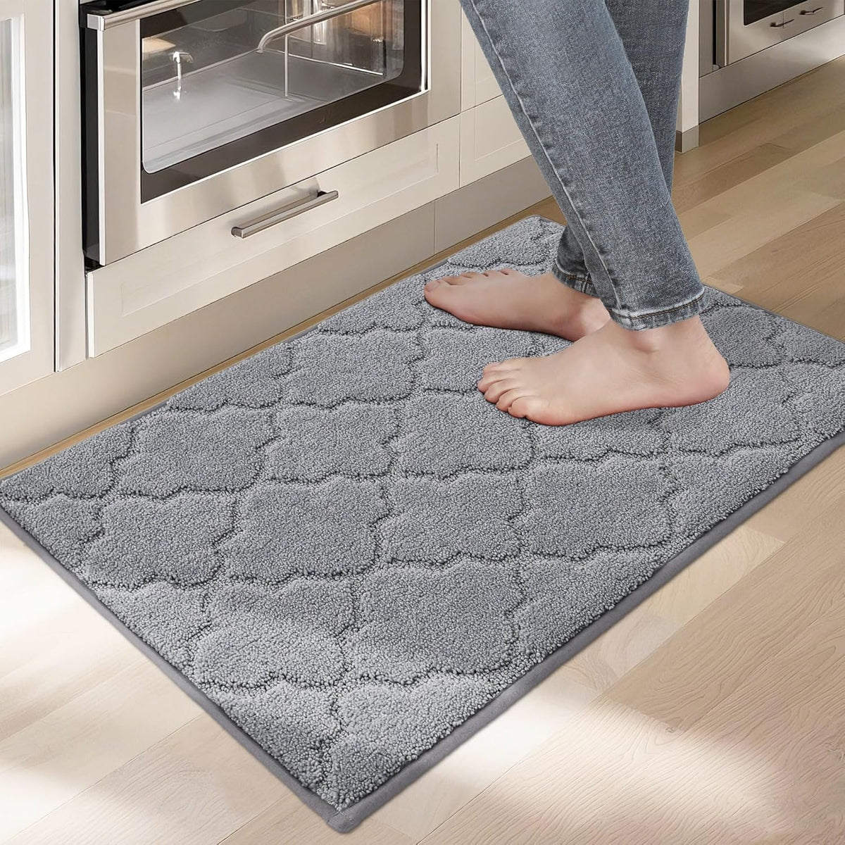 COSY HOMEER Kitchen Rugs Washable Non Slip Kitchen Mats for Floor Absorbent Kitchen Carpet 20" x 32" Soft Rugs for Kitchen,Sink Mat,Entrance,Area Rugs,Grey