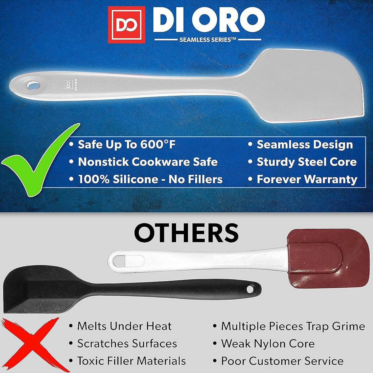 DI ORO Silicone Spatula Set - Rubber Kitchen Spatulas for Baking, Cooking, & Mixing - 600°F Heat-Resistant & BPA Free Silicone Scraper Spatulas for Nonstick Cookware - Dishwasher Safe (4pc, Stone)