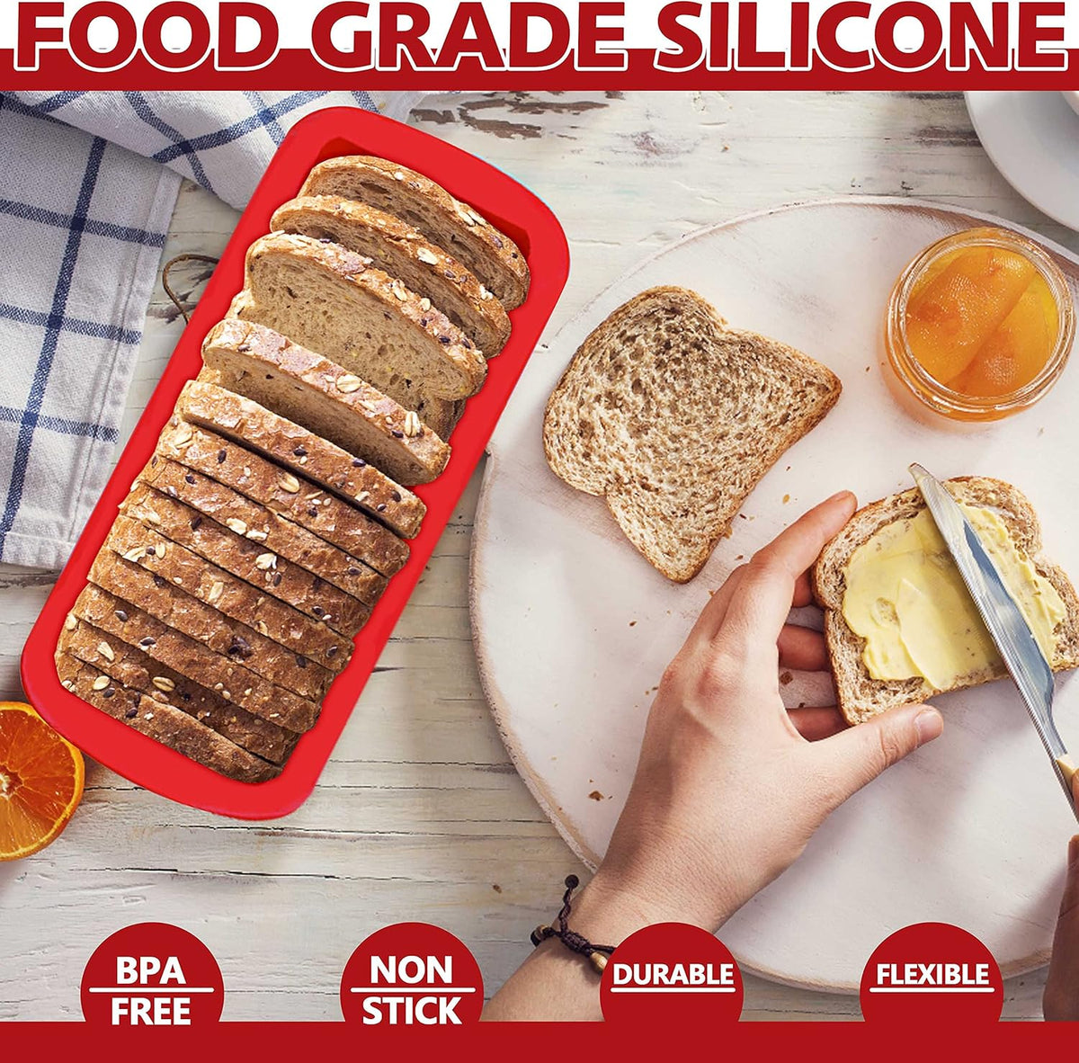 Anaeat Silicone Bread and Loaf Pans Set of 2, Non-stick loaf pans - Just PoP Out! Flexible Silicone Baking Molds for Homemade Breads, Cakes, Meatloaf, Brownies, BPA Free & Oven Safe & Dishwasher Safe