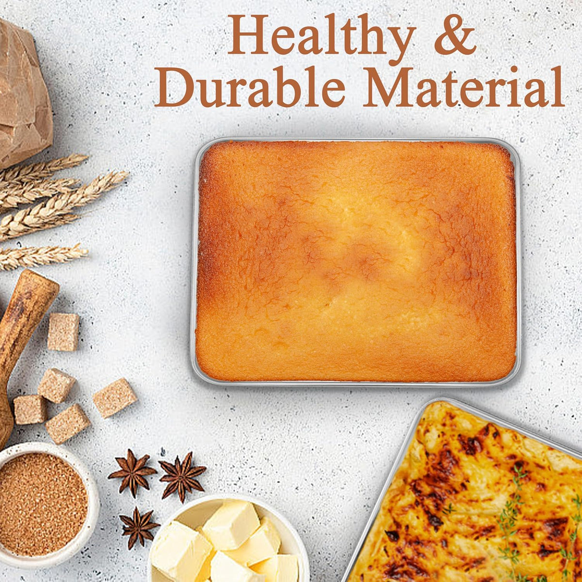 LIANYU 12⅓ x 9¾ x 2 Inch Baking Cake Pan, Rectangle Bakeware for Lasagna Brownies Casseroles, Stainless Steel Toaster Oven Pan, Dishwasher & Oven Safe